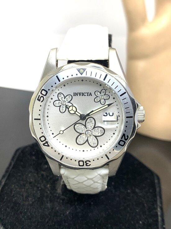 Invicta Women\'s Watch 12512 Angel Quartz Floral Dial White Leather Band 38mm main image 8